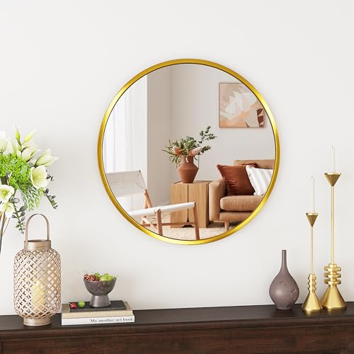 SDXYSTCE Wandspiegel,50 cm Spiegel Rund,Moderner Design Badezimmerspiegel mit Rahmen AusAluminiumlegierung für Bad,Wohnzimmer,Schlafzimmer, Flur,Gold