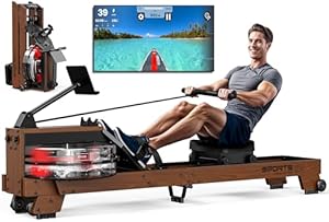 Orisyn Rudergerät für Zuhause aus Eiche Holz - Wasser Rudergerät klappbar mit großerem Tablethalter, App kompatible Rudergeräte 180 kg belastbar, Benutzergröße bis 200cm
