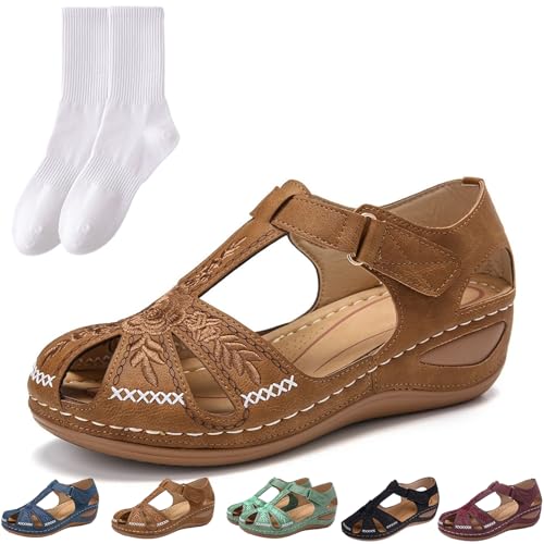 Sandales compensées pour femmes en cuir PU souple et boucle rétro
