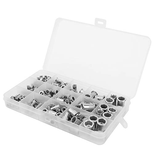 Naroote Kit de Herramientas de Rivnut, Tuerca de Remache Moldeada 150 Piezas de Acero Inoxidable de Acero Inoxidable Insertar el Remache de Tuerca de del Kit M3/m4/m5/m6/m8 Combinación