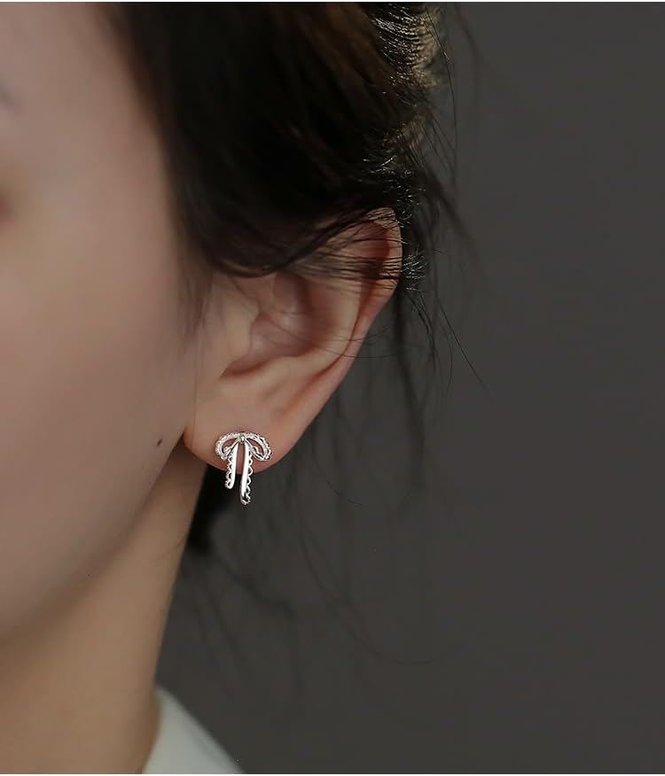 Bow Earrings for Women Small Silver Bow Ribbon Stud Earrings Dainty Bowknot Earring Hypoallergenic Christmas Jewelry Gift Accessories - Image 5