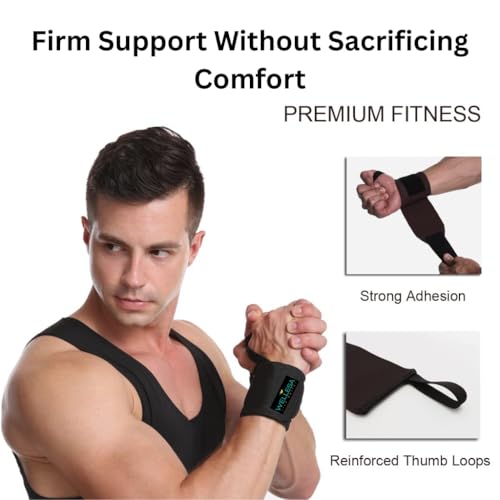 Image of Wellesa Wrist Support for Gym Workout | Wrist Band for Pain Relief & Weight Lifting | Wrist Wrap for Men & Women | Wrist Brace | Gym Accessories | One Size | Black