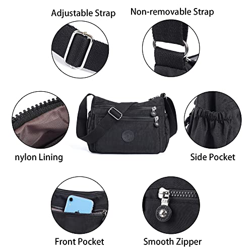 شنطة كروس للنساء مقاومة للماء من نيوين، شنطة يد كاجوال من النايلون، شنطة يد خفيفة الوزن بتقنية تحديد الهوية بموجات الراديو، أسود