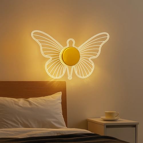 Image of Lampmaster Golden Butterfly LED Wall Light | 3 Color Modes Acrylic Wall Sconce for Bedroom, Living Room, Kids Room, Vanity, Decorative Modern Wall & Ceiling Lamp | Pack of 2