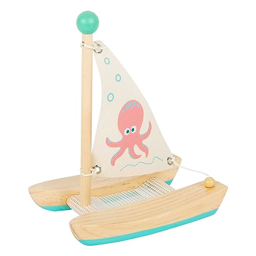 small foot Wasserspielzeug Katamaran Oktopus aus Holz, Badespielzeug fürs Wasser, für Kinder ab 24 Monaten, Badewannenspielzeug 11656, Blau