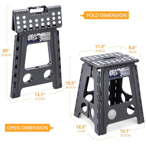 Image of Delxo 16 Inch Folding Step Stool,Foldable Stool for Adults with Safety Lock,Portable Collapsible Plastic Stepstool,Non Slip Folding Stools for Kitchen Bathroom Bedroom Up to 400LBS,(Dark Grey 1PC)