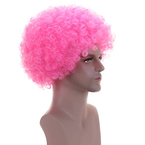 Image of FREE BEAUTY Fluffy Afro Synthetic Clown Wig for Men Women Cosplay Anime Party Christmas Halloween Fancy Funny Wigs (Pink)