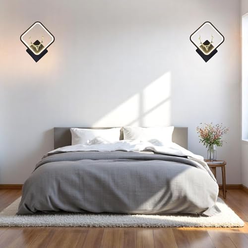 Image of Square LED Wall Light with Golden Deer Horn, Multi-Color LED, Decorative Wall Lamp for Bedroom, Hallway, Living Room, Pack of 1