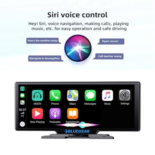 Image of BLUEGEAR Dash Pro 10.3 inch Full HD Touchscreen Android Auto, Apple Car Play, Dual Camera Support, 4K, Inbuilt Audio, Portable-Google & Siri Assistance (Smart Dash Pro Screen + 4K Dash Cam)