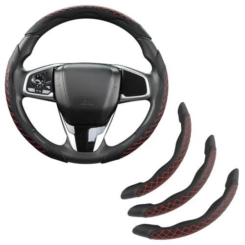GIANT PANDA Lot de 3 Housses de Volant universelles pour 99% des Voitures, Grande Housse de Volant à Clipser-Diamant Rouge