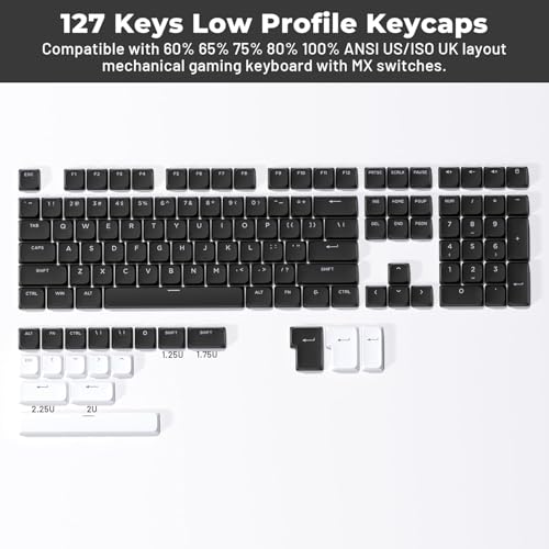 ロープロファイル キーキャップ、XVX 127 PBT キーキャップ フルセット、光抜け設計、 US 配列 MX 軸メカニカルキーボード対応 - (ブラック)