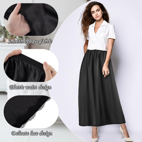 Jiuguva 2 Pieces Half Slip Lace Long Underskirt Women's Satin Half Slip for Under Dresses3