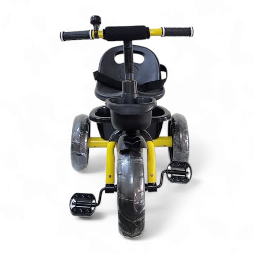 Image of MEKASHI T-001MW Plug N Play Kids Trike /Baby Tricycle, Big Size Storage Basket, Bell, Comfortable Seat with Seat Belt, 12 to 48 Months, Load Upto 35Kg, Easy Assembly, Heavy Guage Steel Frame, Yellow