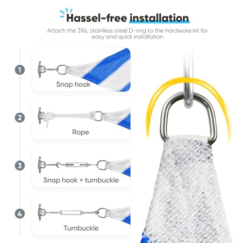 Quictent Sun Shade Sail for Patio with Hardware Kit 185GSM 26x20ft White and Blue Multi by Quictent - Used condition - Image 4
