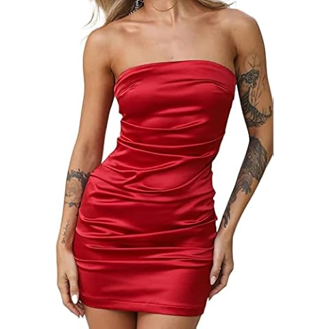 Just Quella Women Satin Strapless Tube Bodycon Mini Dress (US 0-2) Cover