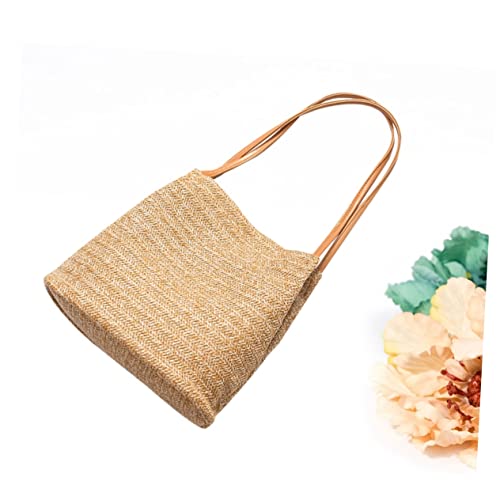 BESTYASH Knitted Bucket Bag Handmade Straw Shoulder Bag for Women Dark Beige Woven Beach Purse Versatile Lightweight Tote for Summer Outings and Travel3