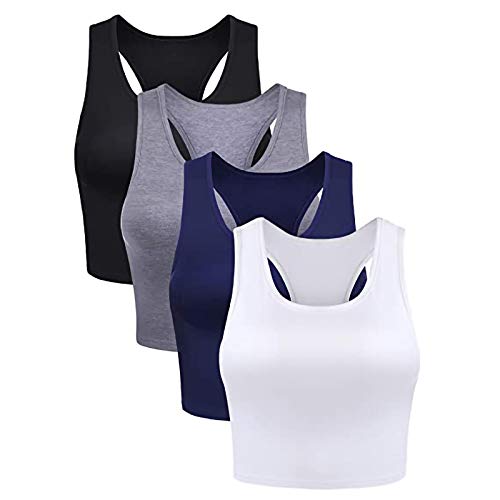 Aniywn 4 Pieces Basic Crop Tank Tops Sleeveless Slim Fit Racerback Crop Top Solid Color Sport Running Yoga Gym Shirt