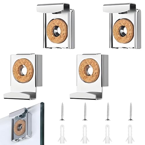4 Pièces Fixations de Sans Cadre, Support Mural Miroir De Fixation, Cadre Support Mural pour Miroir, pour Salle de Bain, Vestiaire, Argent