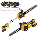 V-MODEST 21V Brushless Telescopic Chainsaw - 12' Lightweight Battery Powered Chainsaw，Cordless Electric Chain Saw with 2 x 4.0Ah Lithium-ion Batteries Chainsaws for Tree Trimming, Branch Pruning
