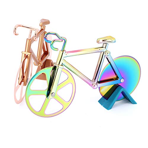 TAECOOOL 2 Stück Fahrrad Pizza Cutter Edelstahl Roller Pizza Wheel Fahrrad Pizza Cutter (Golden) Cover