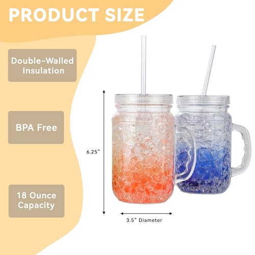 Image of Lily's Home Old Fashioned Glasses with Lids Straws and Handles, 16 oz Set of 4 - Clear Acrylic Tumbler Cups with Color Accents, Reusable Party Drinkware for BBQ, Poolside, Outdoor Events & Home Bar