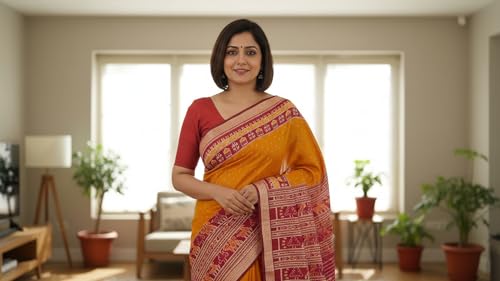 ARTEASTIC - handcrafted traditions of the east mustard bomkai silk saree – image 6