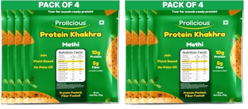Image of Prolicious Khakhra Methi High Protein Khakhra | Upgrade Your Snacking | 10g Protein + 5g Fibre | Same Crunch, Snack Smarter | Plant Based, Jain | No Palm Oil | 170g (Pack of 8)