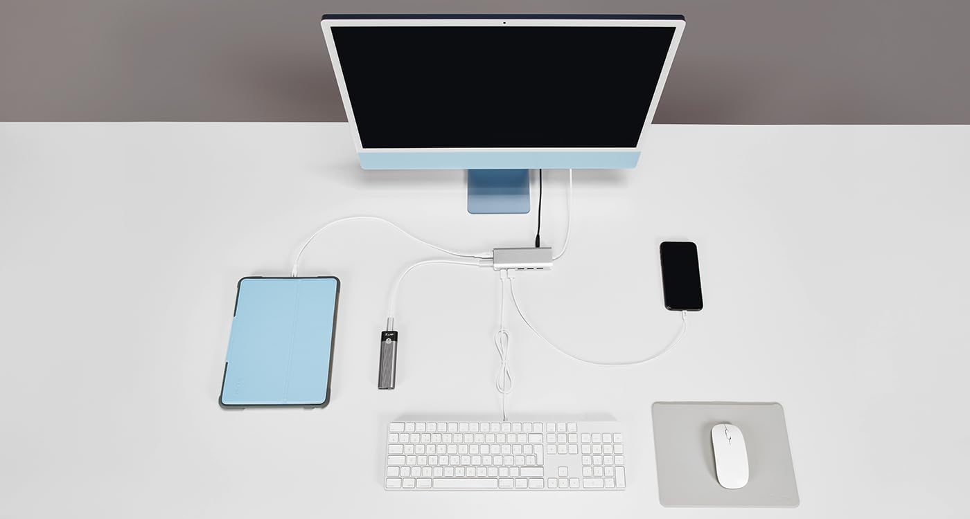 LMP USB-C HUB 7 Port USB-A (4) & USB-C (3) hub with, W126339993 ((4) & USB-C (3) hub with External Power Supply (36W) - Silver - 2 pin EU Wall Charger P/N 22700KEY)
