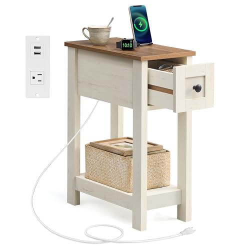 VASAGLE Farmhouse End Table with Storage Drawer...