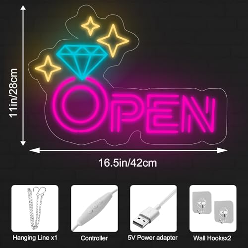 Image of Diamond Open Indoor Neon Sign For Jewelry Store Business Open LED Light