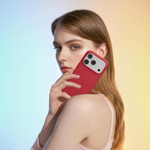 Image of DIZORO Compatible with (iPhone 17 Pro Max Case)(2025), Liquid Silicone 3 Layers Full Covered Soft Gel Rubber Phone Case,Shockproof Protective Cover with Anti-Scratch Microfiber Lining-Stone Red