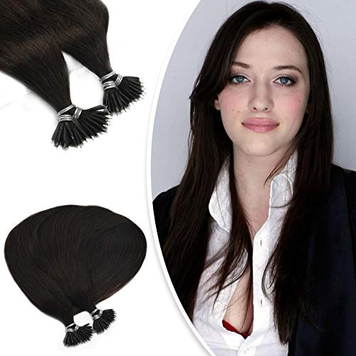 Neitsi Silky Straight Nano Ring Beads Links Darkest Brown Human Hair Nano Ring Hair 20" 1.0g/s 25g (2#)