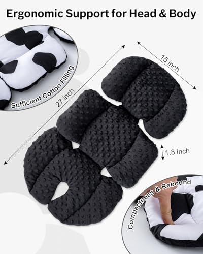 Image of THE KENKYO Infant Car Seat Insert with Extra Headrest for Preemie to Toddler, Adjustable Baby Car Seat Head Support with Shoulder Pads, Breathable Air Mesh & Mink Dot Newborn Carseat Insert