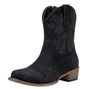 Jeossy Women’s Cowboy Boots Short Cowgirl Ankle Boots Western 9805 Booties Square Toe with Zipper