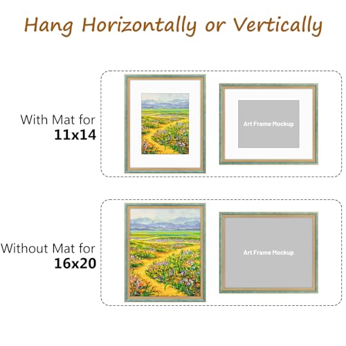 Image of Golden State Art,16x20 Ornate Picture Frame Holds 11x14 Photo,Blue Gold | Includes plexiglass front,white mat,build-in hangers and buttons.Displays 11x14 photo on wall