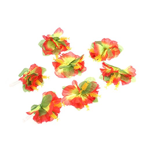 12pcs Hawaiian Hibiscus Flower Hair Clips Hairclips for Hawaiian Tropical Beach Costume Party Decoration Supplies- Orange