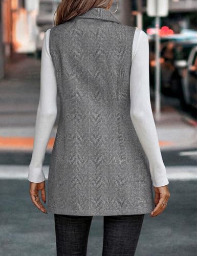 IDEALSANXUN Long Vest for Women Sleeveless Tweed Blazer Fall Jackets Cardigan Outerwear2