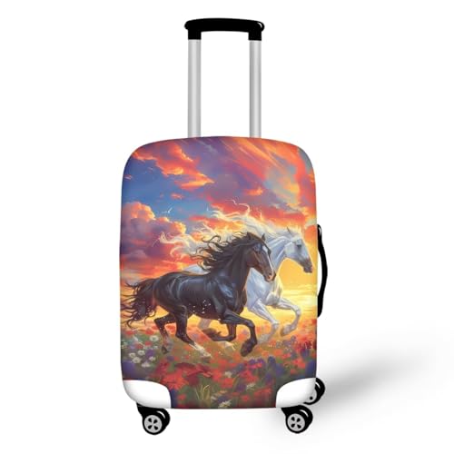 Image of Mumeson White Horse Brown Horse Luggage Covers Washable Elastic Stretchy Suitcase Protector Zipper Closure Baggage Cover Fit 18-32 inch Luggages