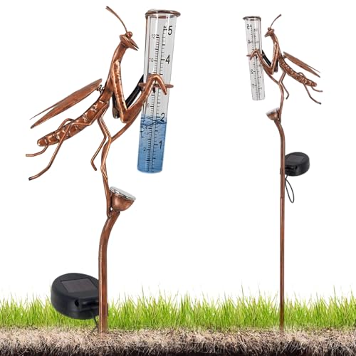 HOSPAOP Solar Regenmesser für Garten mit Erdspieß und LED, Niederschlagsmesser Frostsicher Glas für Rasen, Terrasse, Feldern, Innenhöfen, Gartendeko