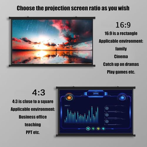 Pantalla manual retráctil para proyector 72 pulgadas 16:9 miniatura 4