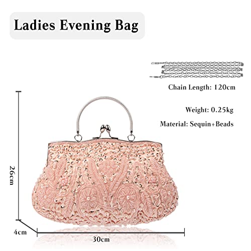 Image of CORIOS Evening Clutch Bag for Women Vintage Beaded Sequin Handbag Bridal Wedding Purse