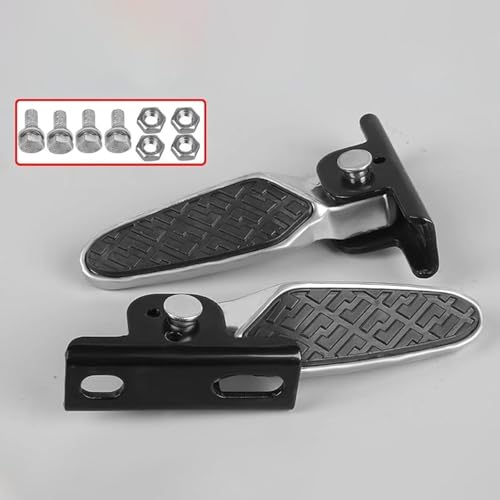 Image of Folding Rear Footrest Pedal Board for Electric Battery Car, Two Wheeler Vehicle, Black and Silver, Style 3, with Mounting Hardware