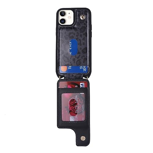 Image of for iPhone 12 Mini Case with Card Holder and Strap for Women,Crossbody Lanyard,Kickstand Ring Stand,Snap Clasp,RFID Blocking,Cute Phone Wallet Cases 5.4 inch(Black Leopard)