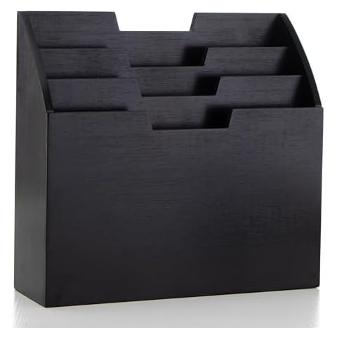 Vintage Rustic Wooden Office Desk Organizer & Vertical Paper File Holder For Desktop, Tabletop, or Counter - Black – For Mail, Envelopes, Mailing Supplies, Magazines, or File Folders Cover