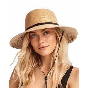 FURTALK Womens Wide Brim Sun Hat with Wind Lanyard UPF Summer Straw Sun Hats for Women