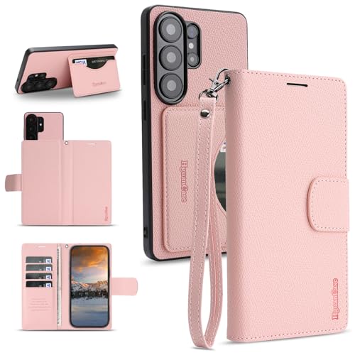 2in1 RFID �X�g���b�v�t�� Galaxy S26 Ultra �p �P�[�X SC-53G SCG37 �J�o�[ �蒠�^ PU���U�[ �J�[�h���[ 5�� �J�����ی� �ϏՌ� �}�O�l�b�g �M�����N�V�[ (�s���N, Galaxy S26 Ultra)