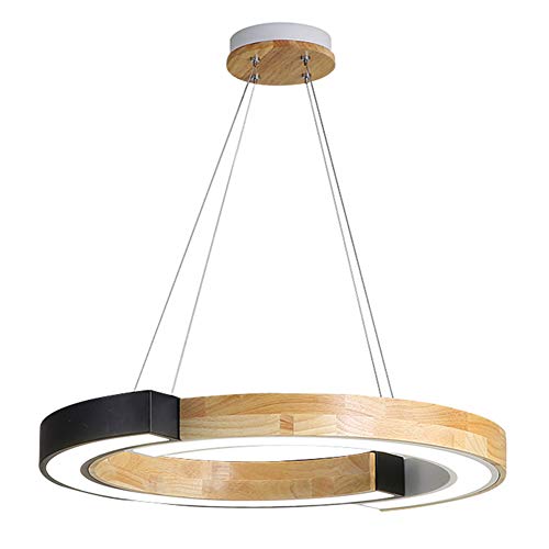 Pendelleuchte 42W LED Holz Kronleuchter Schwarz Acryl Deckenleuchte Modernen Esszimmer 1-Ring Metall Pendellampe Höhenverstellbar Büro Innen Esstisch Wohnzimmer Hängelampe 3000k Warmes weißes Licht Cover