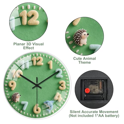 ALEENFOON Wanduhr Kinder ,30 cm Wanduhr Ohne Tickgeräusche,Tiermotiv Dekoration Uhr runde Wand Uhr,Kinderwanduhr für Wohnzimmer, Schlafzimmer, Klassenzimmer, Küche, Kinderzimmer