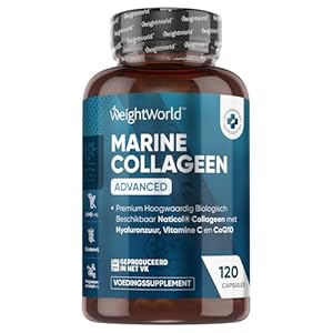 Collageen Capsules met Hyaluronzuur, Zink en Vitamine C – 1200 mg – 120 capsules met hoog gedoseerd Collageen Poeder – Natuurlijk Marine Viscollageen supplement voor huid, haar en botten – van WeightWorld