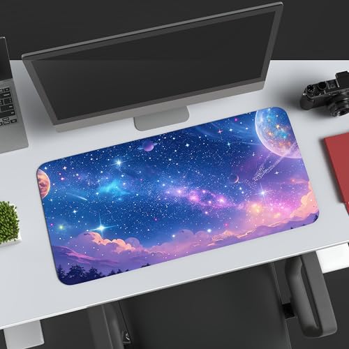 Image of Pastel Space Premium Desk Mat | Anti-Skid | Anti-Slip | 80 x 30 cm | Laptop Mat for Work from Home /Office /Gaming- Extended Mouse pad and Keyboard Desk mat